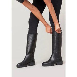 PAIGE Bella Croc Embossed Leather Knee High Boot
